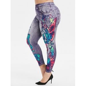 

Plus Size Butterfly Print Skinny 3D Jeggings, Dark gray