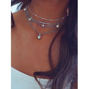 

Star Pendant Layered Choker Necklace, Silver