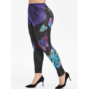 

Plus Size Rainbow Butterfly Print Skinny Leggings, Black