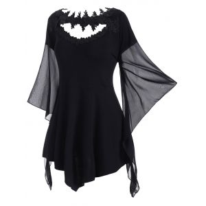 

Asymmetrical Sleeve Lace Panel Cut Out Plus Size Top, Black