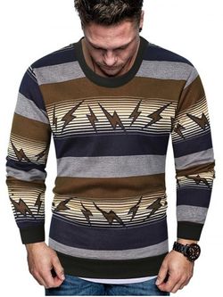 Striped Lightning Graphic Crew Neck Fleece Sweater - GREEN - 2XL