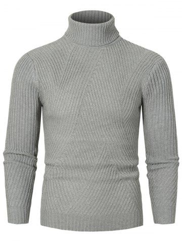 Solid Color Turtleneck Slant Ribbed Sweater - GRAY - 2XL