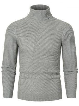 Solid Color Turtleneck Slant Ribbed Sweater