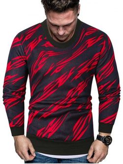 Abstract Print Crew Neck Fleece Sweater - RED - 2XL