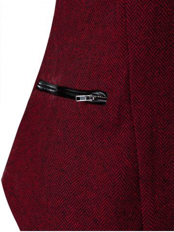

Plus Size Asymmetrical Zip Tweed Faux Leather Panel Jacket, Red wine