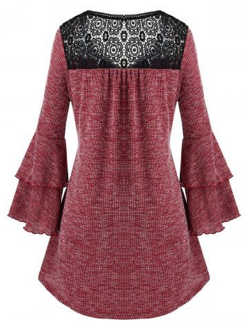 

Plus Size Floral Lace Panel Blouse, Red wine