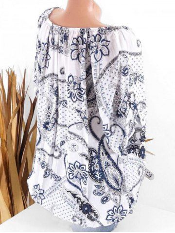 

Plus Size Paisley Print Tie Roll Sleeve Blouse, White