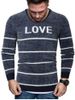 Letter Striped Crew Neck Fuzzy Sweater -  