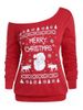 Plus Size  Christmas Printed Skew Neck Graphic Sweatshirt -  