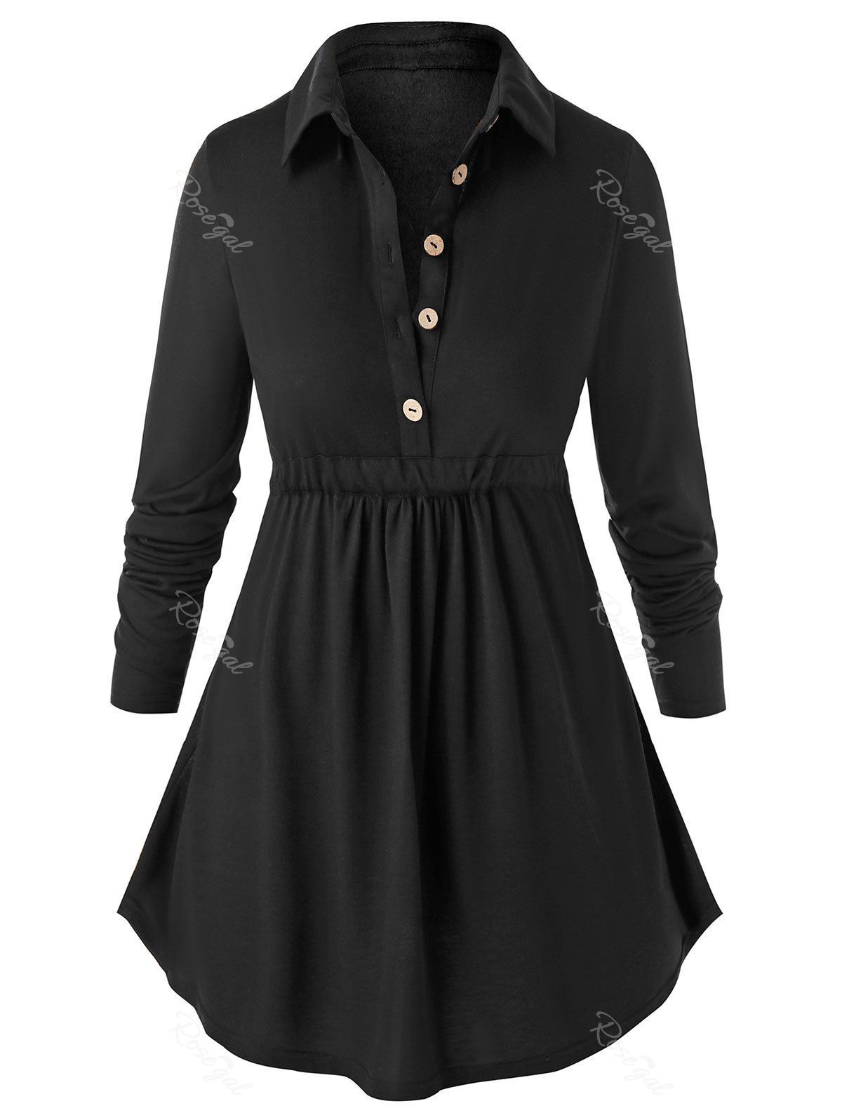 

Plus Size Tie Waist Half Button Peplum T Shirt, Black
