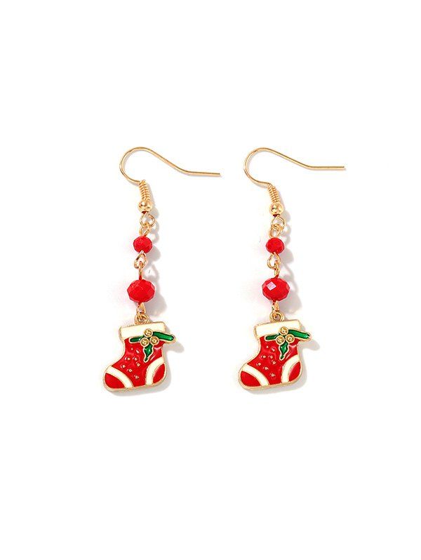 

Beads Christmas Stocking Dangle Earrings, Red