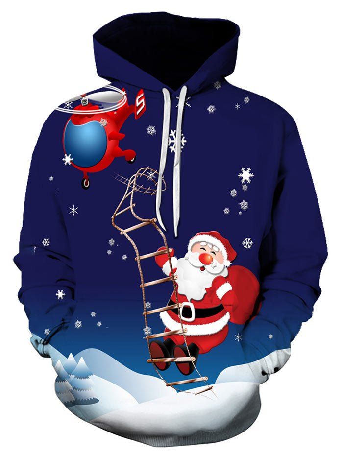 

Santa Claus Snowflake Printed Hoodie, Blue