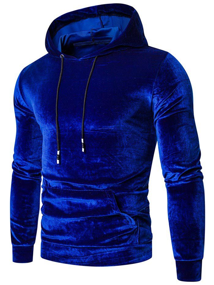 

Solid Color Casual Pocket Hoodie, Blue