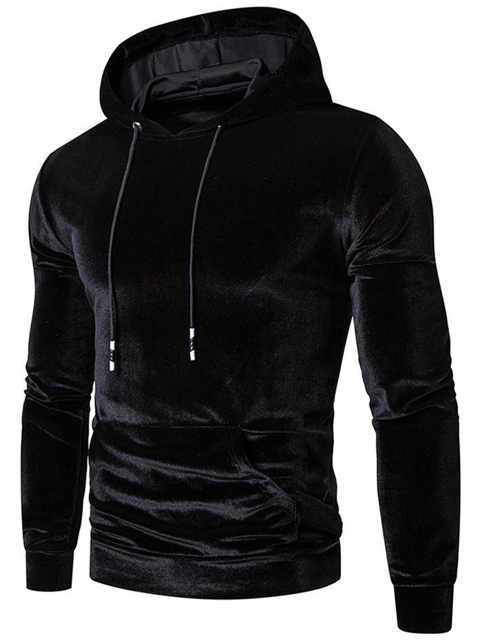 

Solid Color Casual Pocket Hoodie, Black
