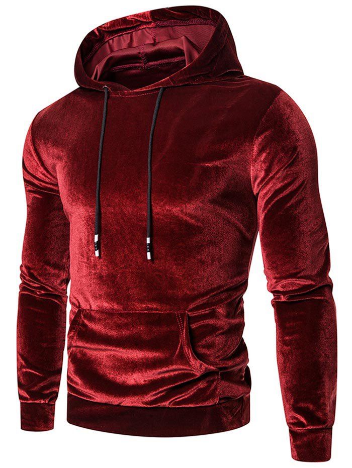 

Solid Color Casual Pocket Hoodie, Lava red