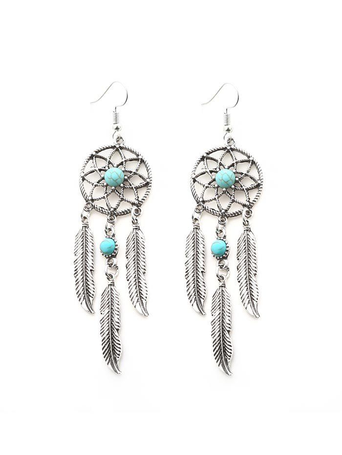

Artificial Turquoise Dream Catcher Earrings, Silver