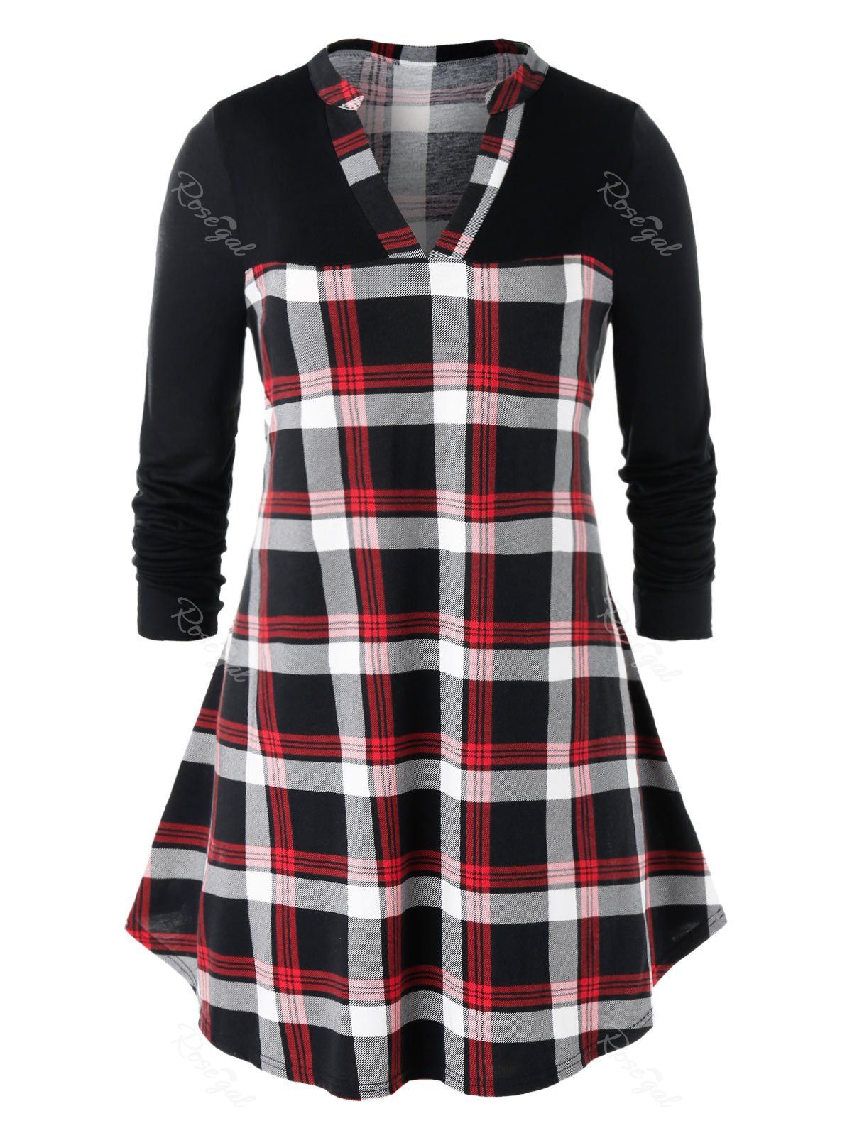 

Plus Size Checked Long Sleeve Tee, Black