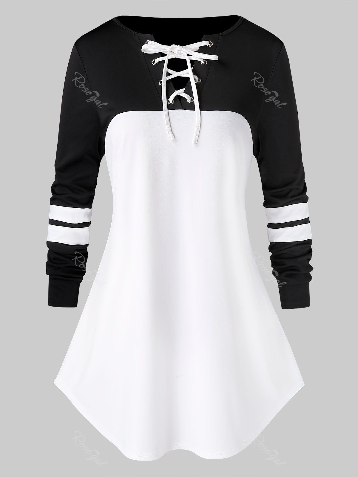 

Plus Size Colorblock Lace Up T-Shirt, Multi