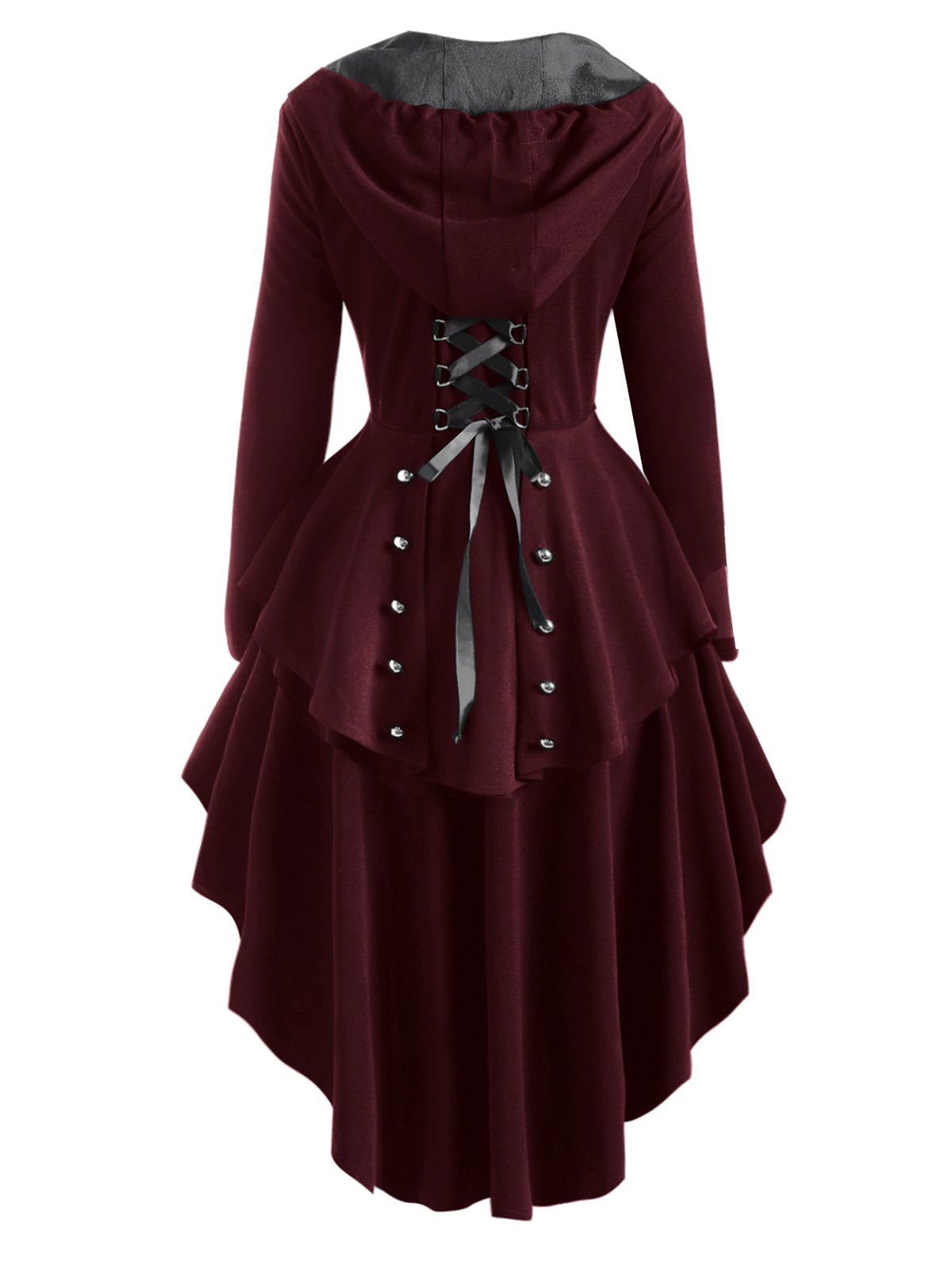 

Hooded Lace Up High Low Trench Coat, Firebrick