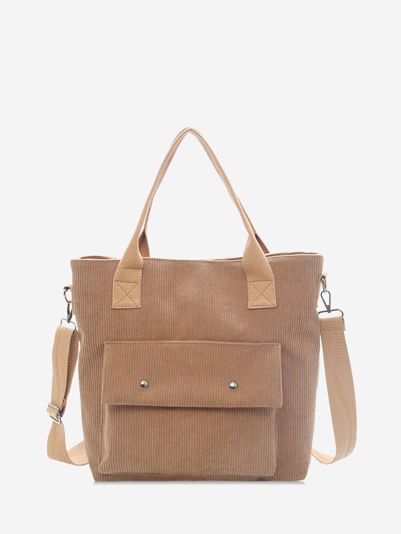 

Plain Flap Pocket Corduroy Shoulder Bag, Light brown