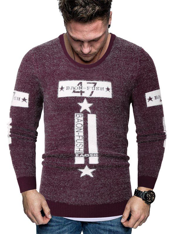 Buy Letter Star Graphic Fuzzy Crew Neck Sweater  