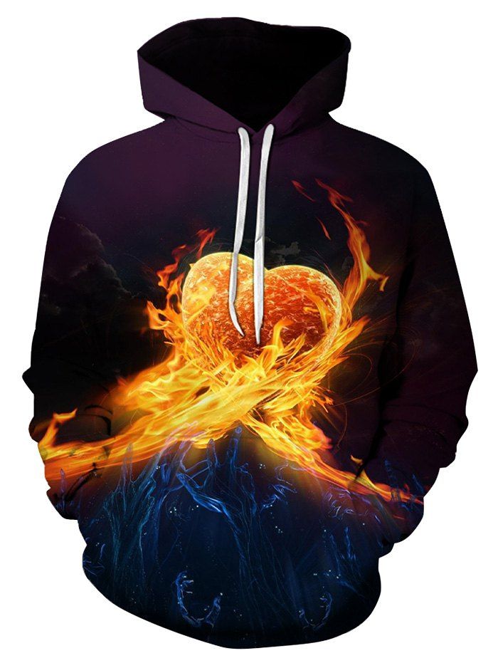

Flame Print Pocket Hoodie, Black