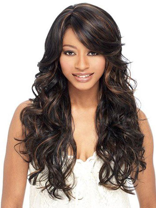 

Side Bang Mixed Long Synthetic Wavy Wig, Black