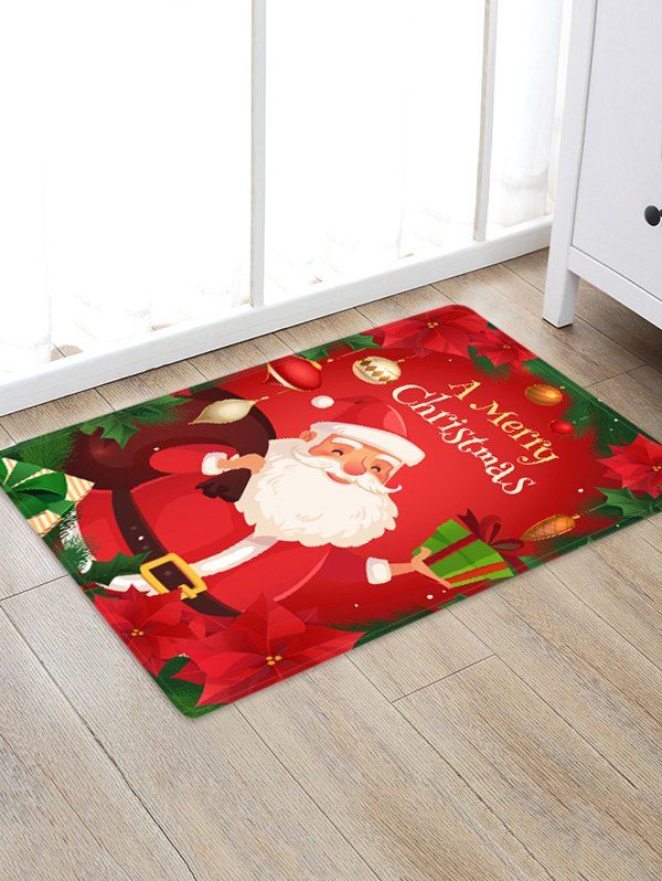 

Christmas Flowers Santa Claus Pattern Water Absorption Area Rug, Multi
