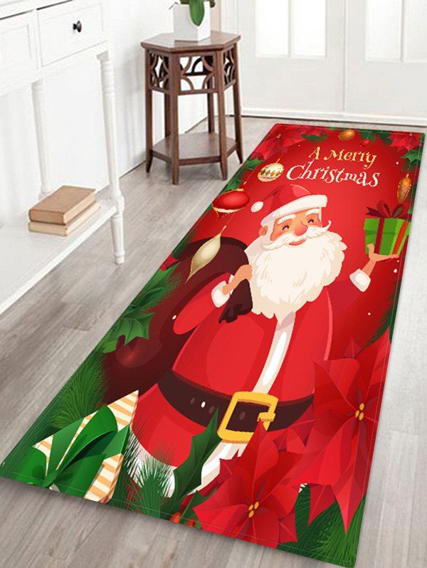 

Christmas Flowers Santa Claus Pattern Water Absorption Area Rug, Multi