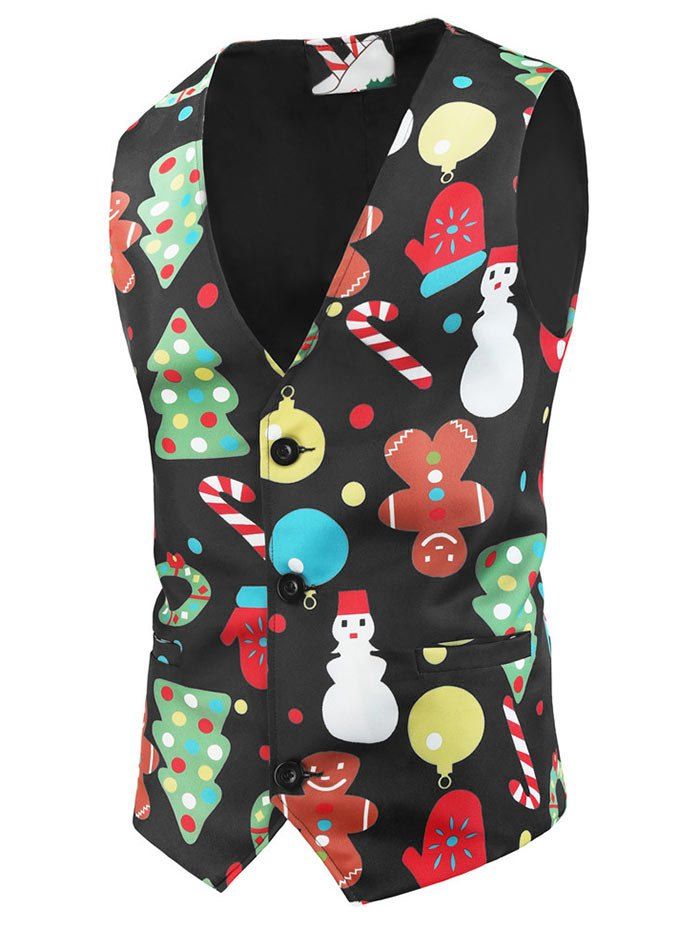 

Christmas Snowman Pattern Button Waistcoat, Black