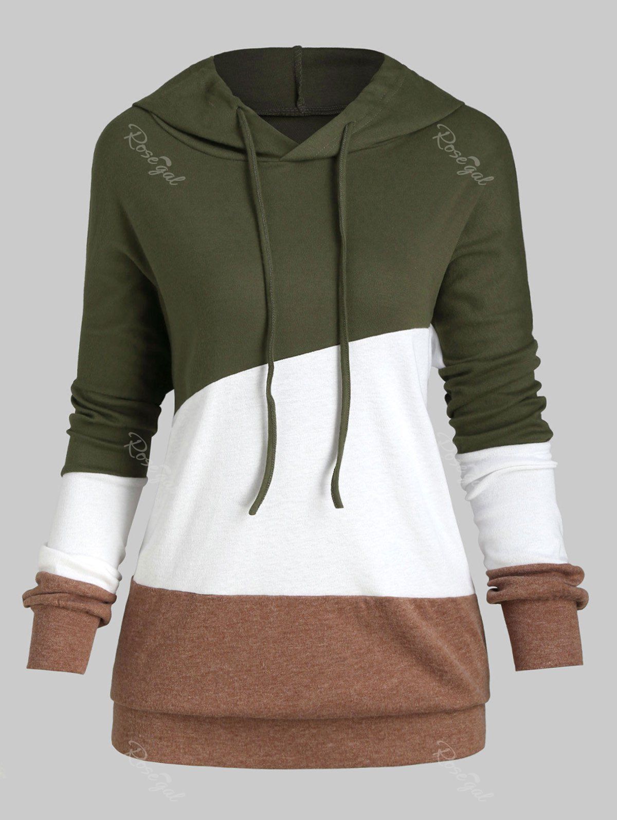 

Drawstring Drop Shoulder Colorblock Plus Size Hoodie, Green