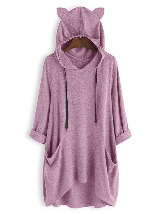 

Heathered Cuffed Knit Tunic Hoodie, Pink rose