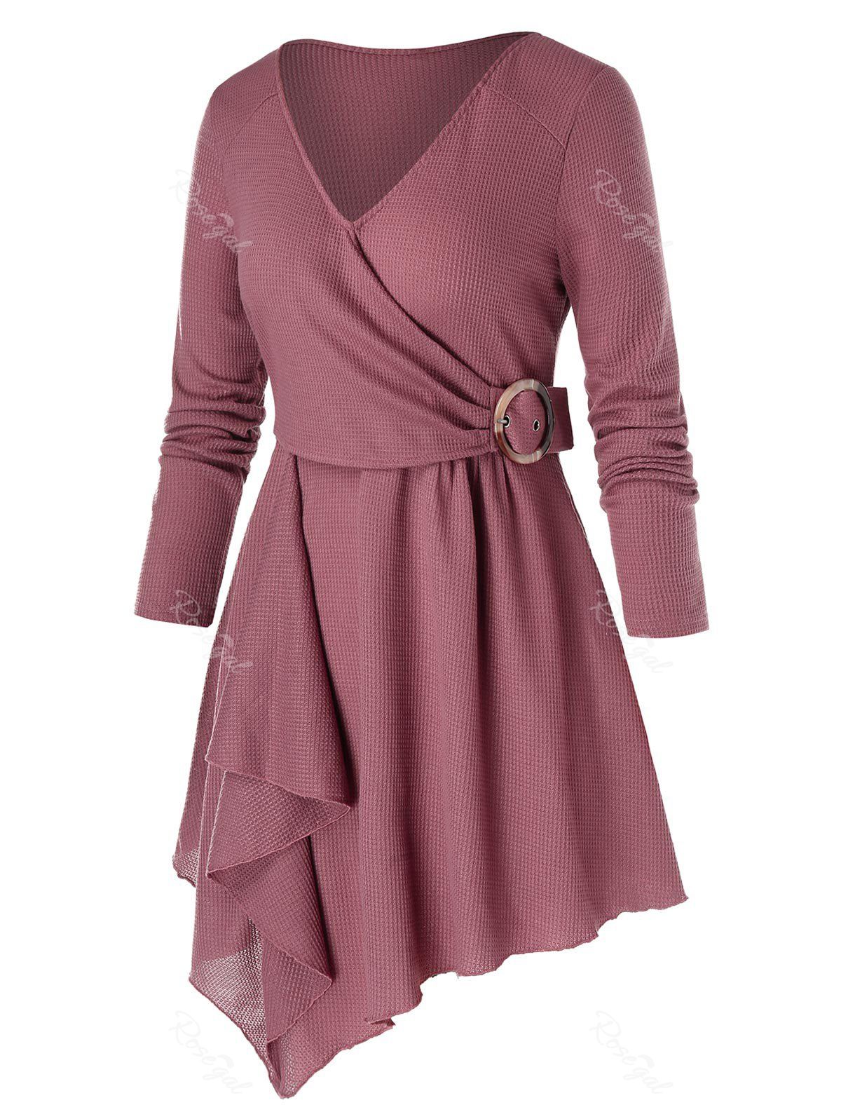 

Plus Size Asymmetrical Waterfall Tunic Knit Long Sleeve Tee, Lipstick pink