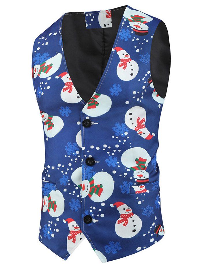 

Snowman Snowflake Pattern Button Waistcoat, Blue