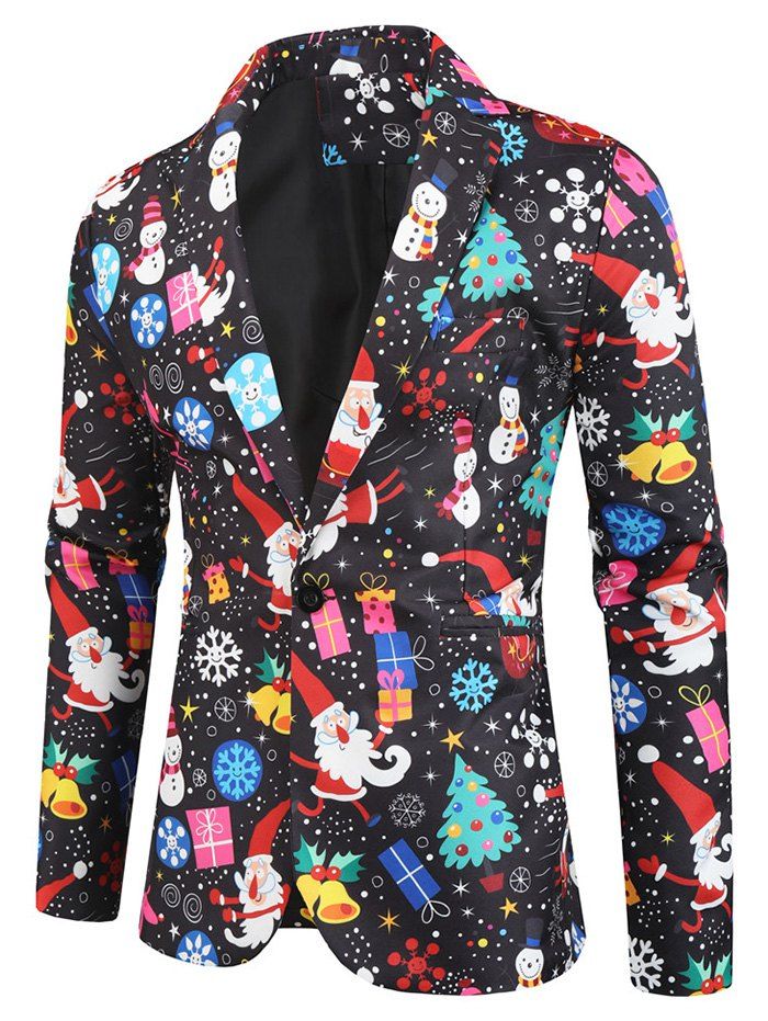 

Cartoon Santa Claus Pattern Long-sleeved Blazer, Black