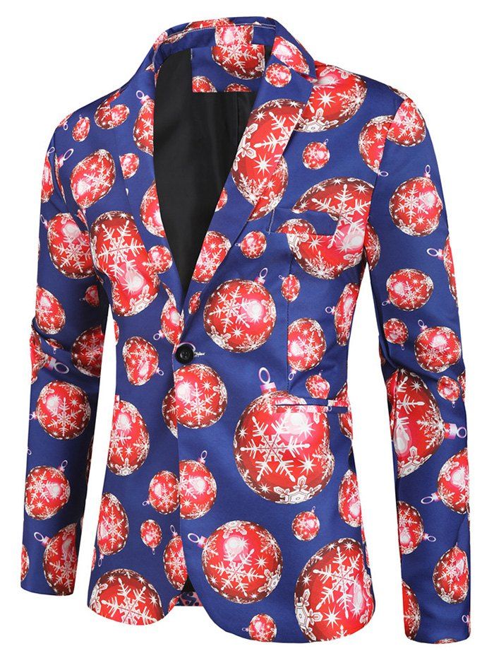 

Snowflake Pattern Long-sleeved Button Blazer, Blue