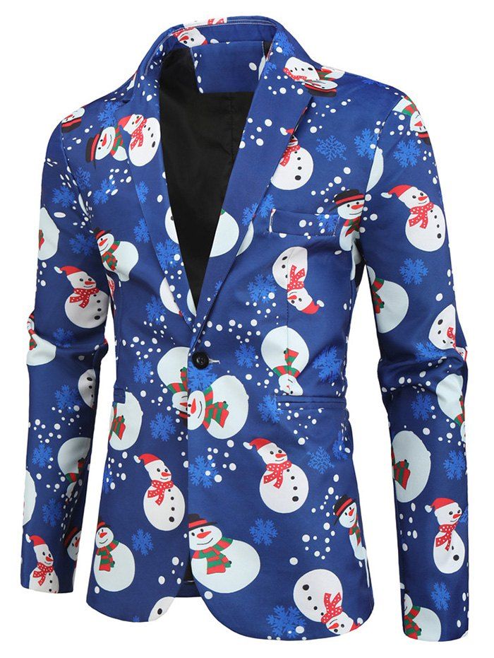 

Snowman Snowflake Pattern Long-sleeved Blazer, Blue