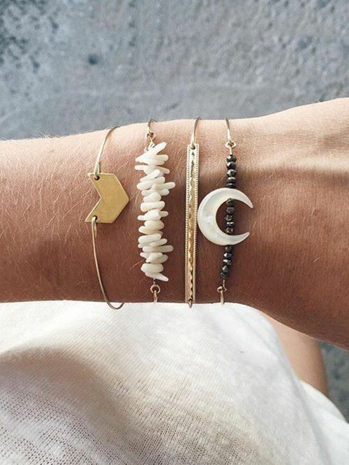 

4PCS Moon Beads Stone Bracelets, Gold