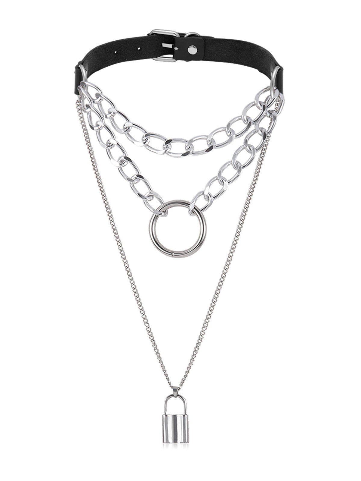 

Layered Lock Pattern Necklace, Silver