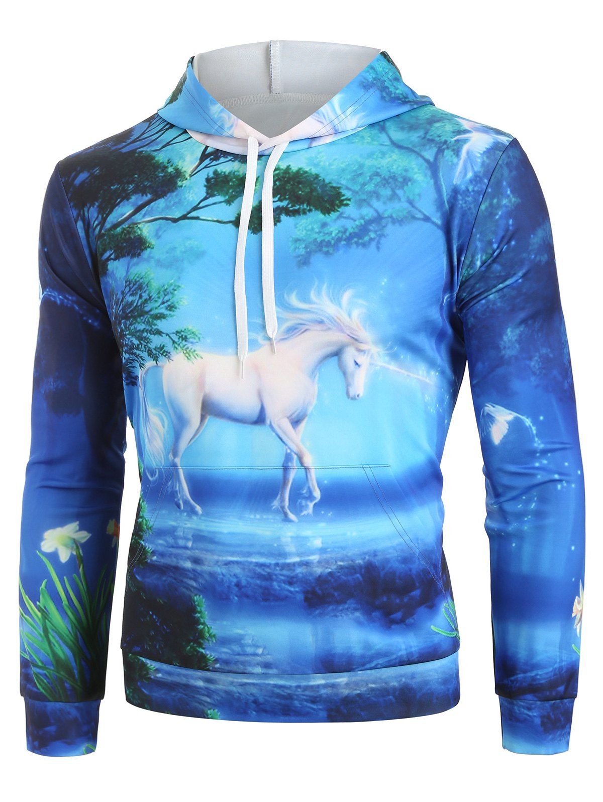 

Forest River Unicorn Print Kangaroo Pocket Drawstring Hoodie, Multi