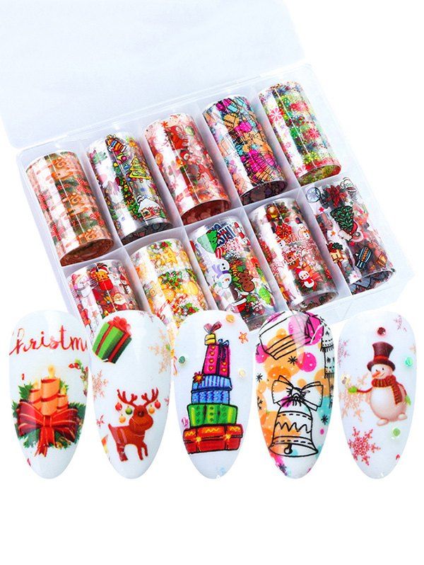 

10Pcs Christmas Theme Nail Stickers, Multi-a
