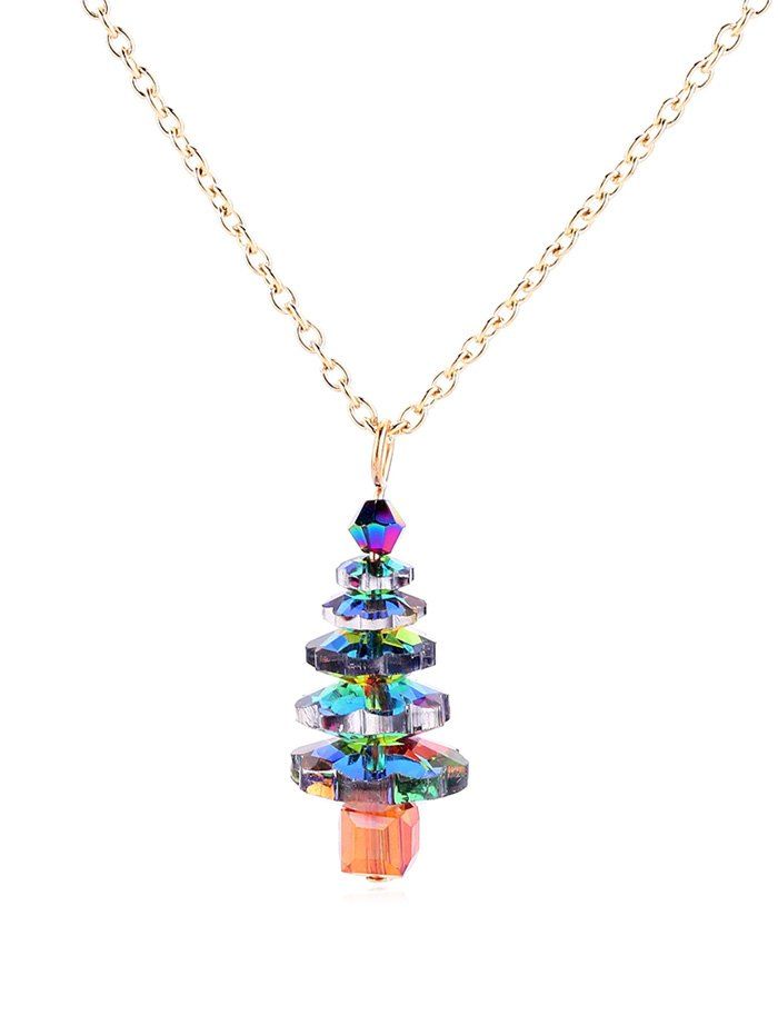 

Christmas Tree Faux Crystal Pendant Necklace, Gold