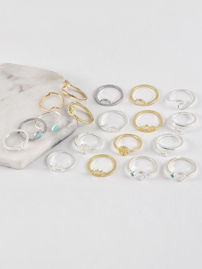 

19Pcs Brief Arrow Wave Moon Mountain Ring Set, Multi-a