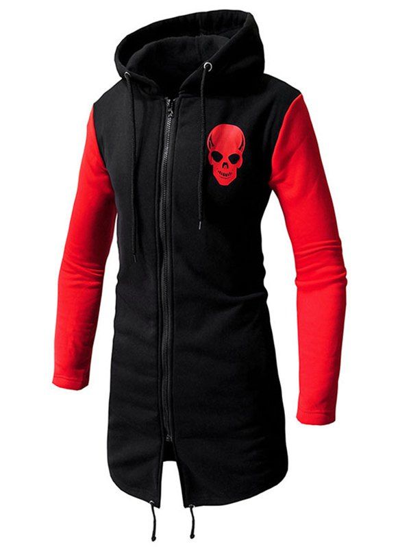 

Skull Print Color Spliced Zip Up Hoodie, Black