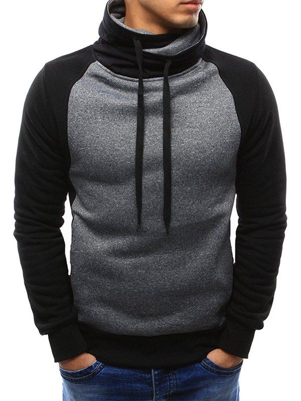 

Casual Color Spliced Drawstring Hoodie, Dark gray