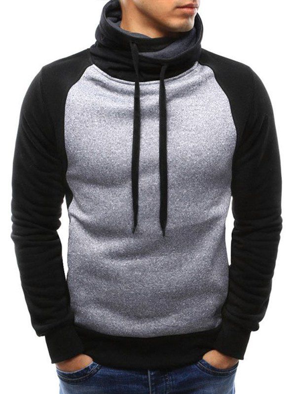 

Casual Color Spliced Drawstring Long-sleeved Hoodie, Light gray