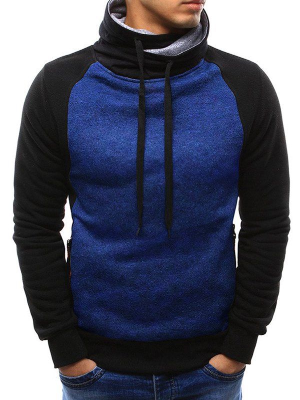 

Casual Color Spliced Drawstring Long-sleeved Hoodie, Cadetblue