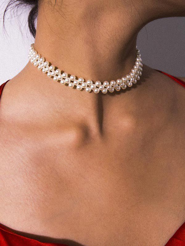 

Pearl Weaving Choker Necklace, White