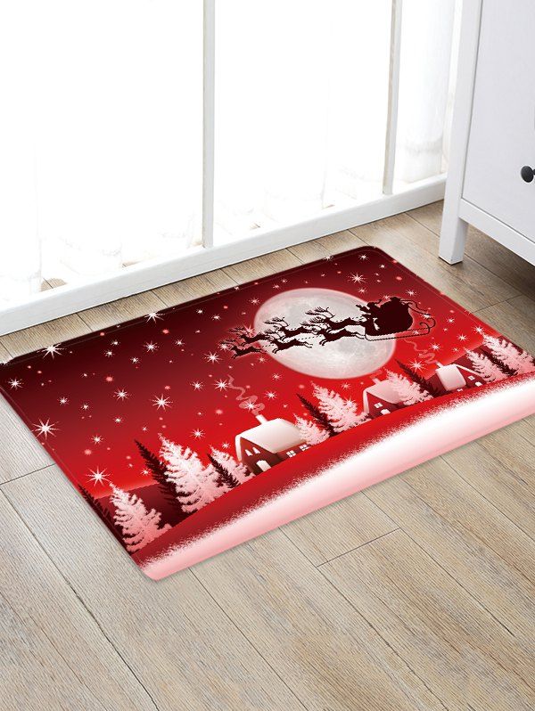 

Christmas Sleigh Town Moon Night Pattern Water Absorption Area Rug, Multi
