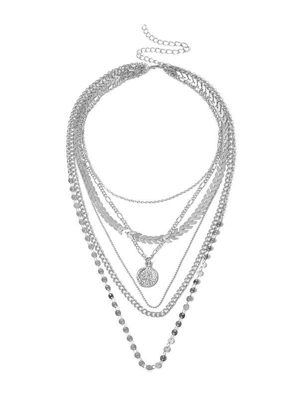 

Layered Metallic Pendant Necklace, Silver